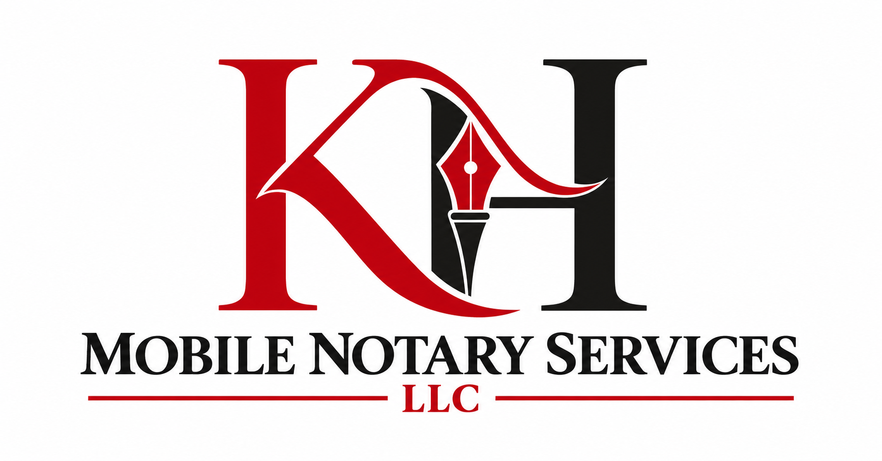 KH Mobile Notary Services LLC red and black fountain pen logo
